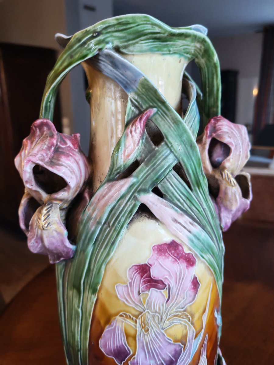 Pair Of Large French Continental Iris Vases - 20th Century (1900)-photo-5