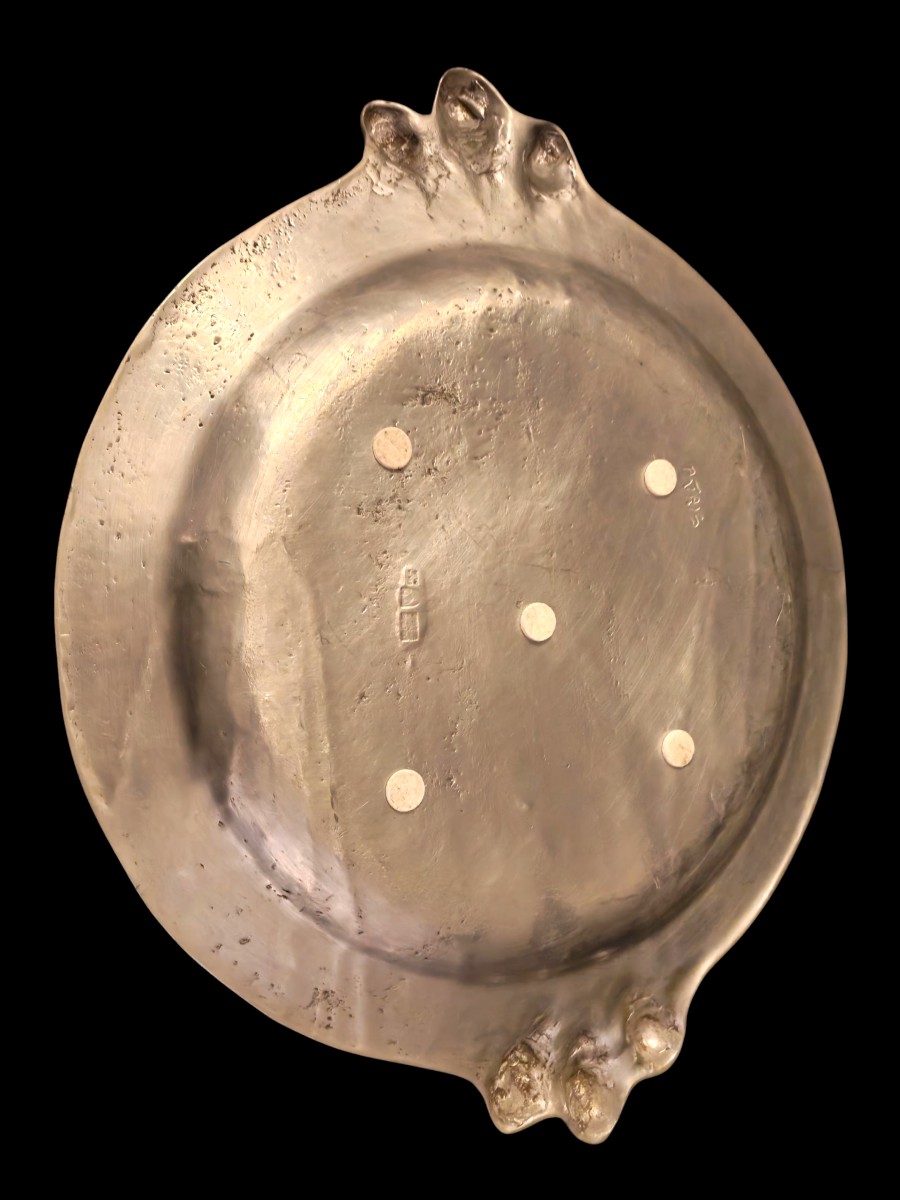 Important Pewter Dish, Signed Patris Ernest, Decorated With Bearded Men - 20th Century-photo-3