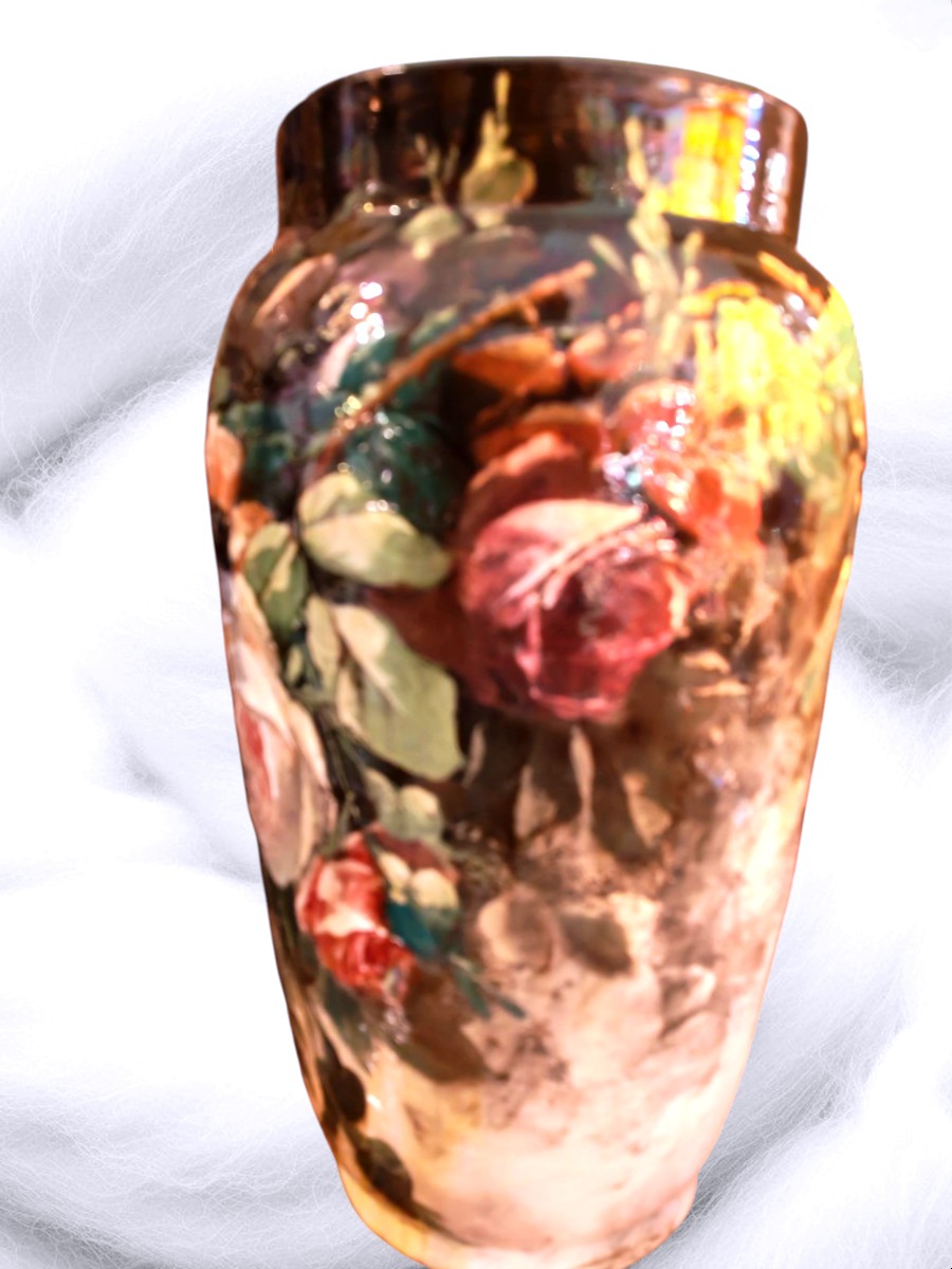 Decorative Vase With Roses, Montigny-sur-loing - 20th Century-photo-3