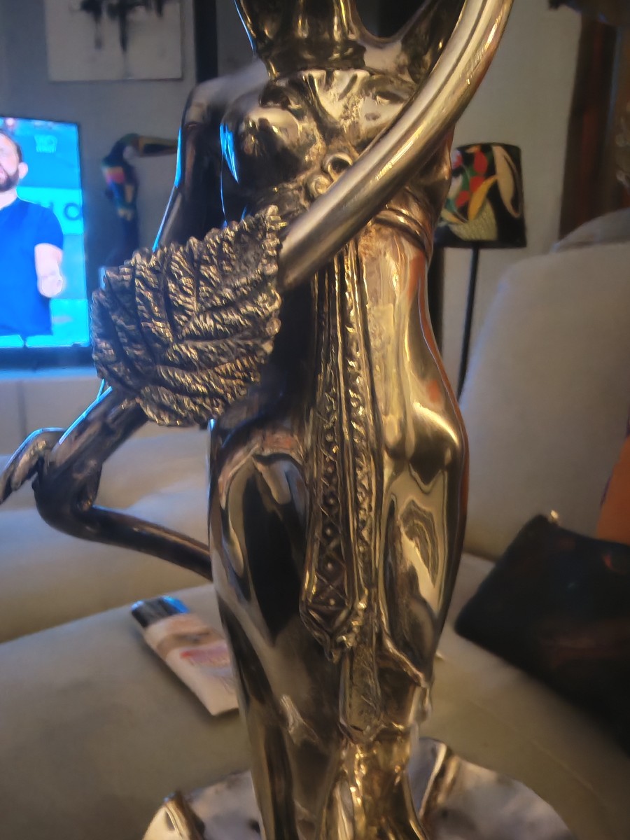 Pair Of Silvered Bronze Candlesticks, Art Nouveau - 20th Century-photo-1