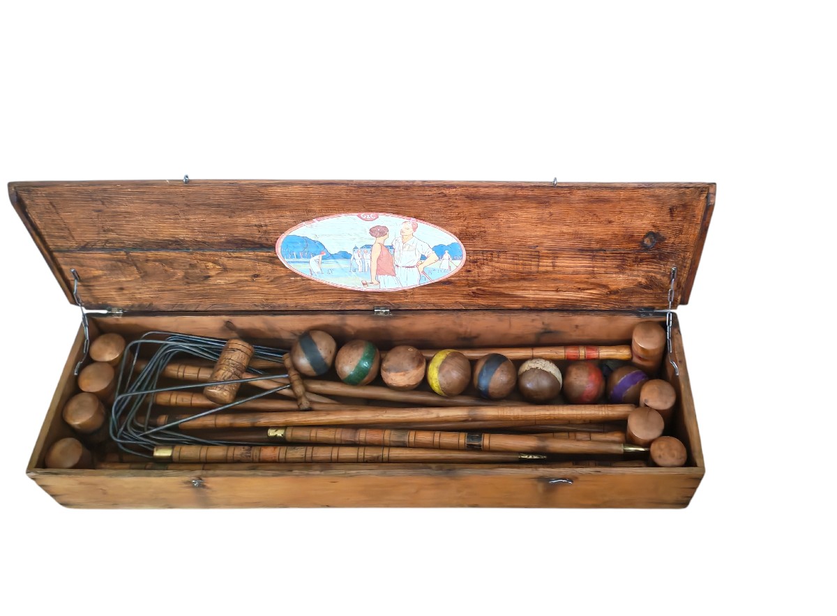 Rare Complete Croquet Set In Original Box - 20th Century