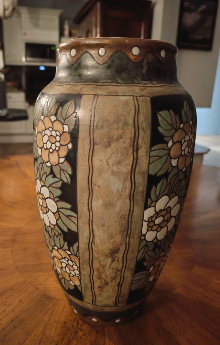 Art Deco Ovoid Vase In Keramis Stoneware Boch Charles Catteau -photo-1