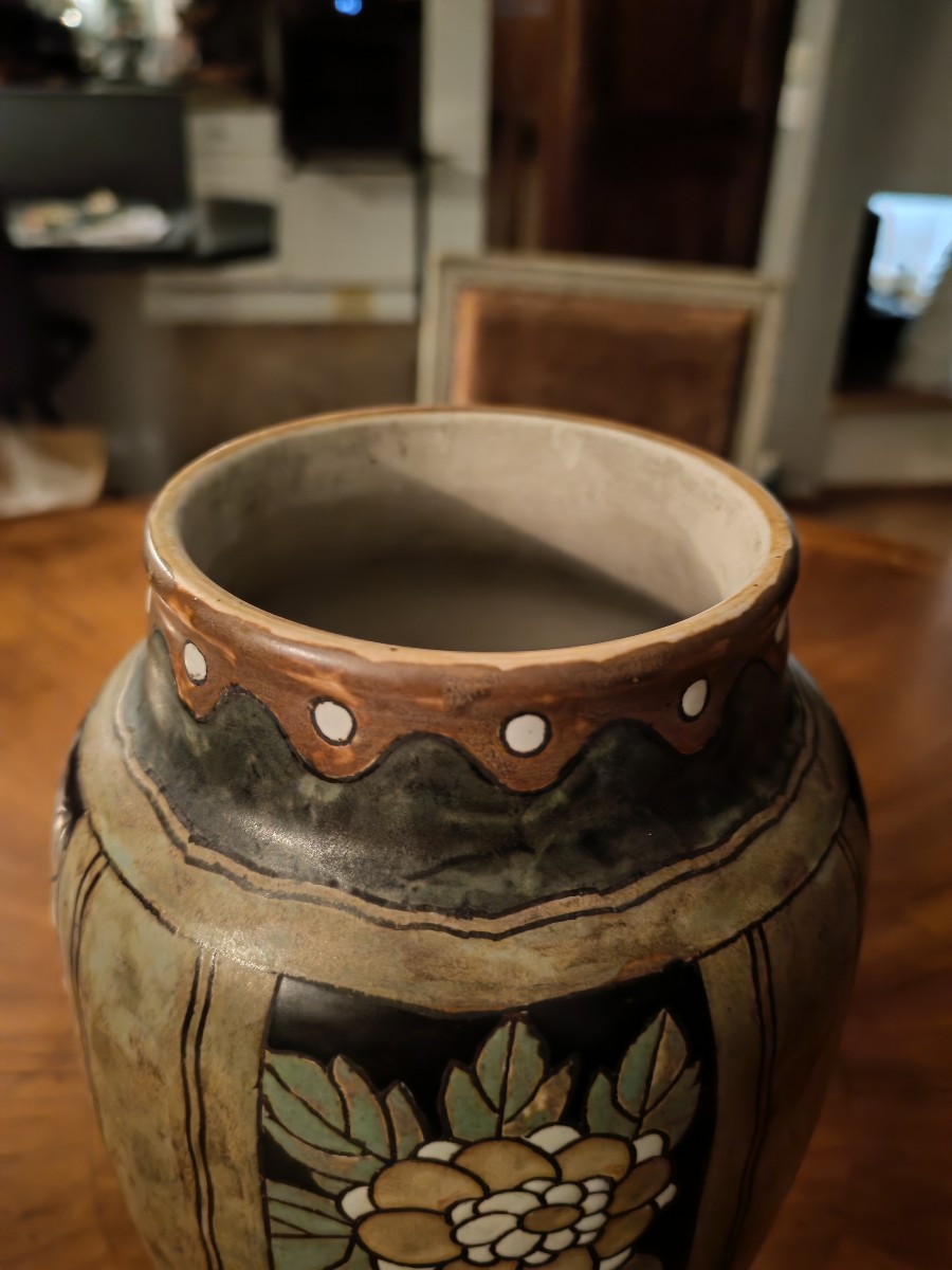Art Deco Ovoid Vase In Keramis Stoneware Boch Charles Catteau -photo-3