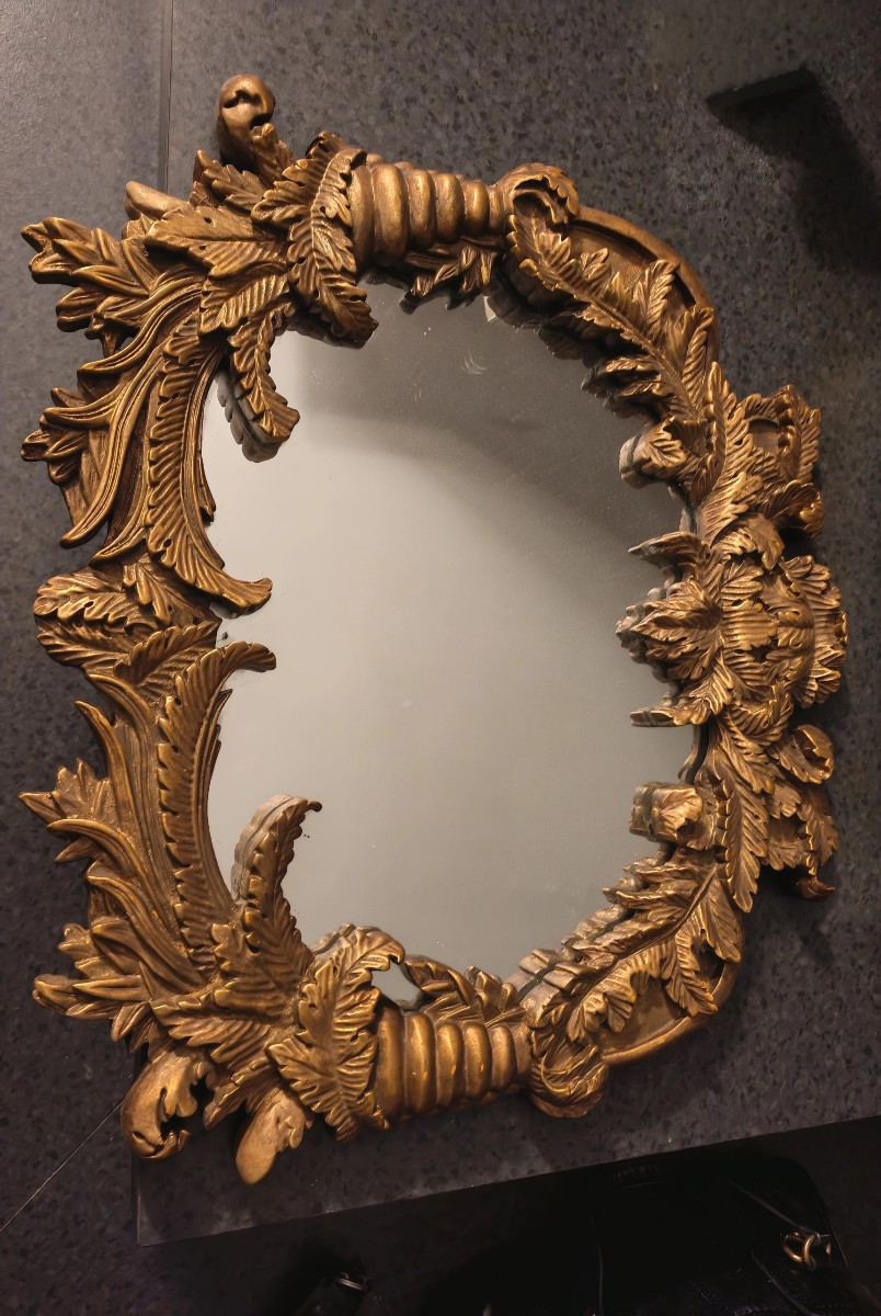 Miroir en bois doré de style baroque d époque XIXeme -photo-2
