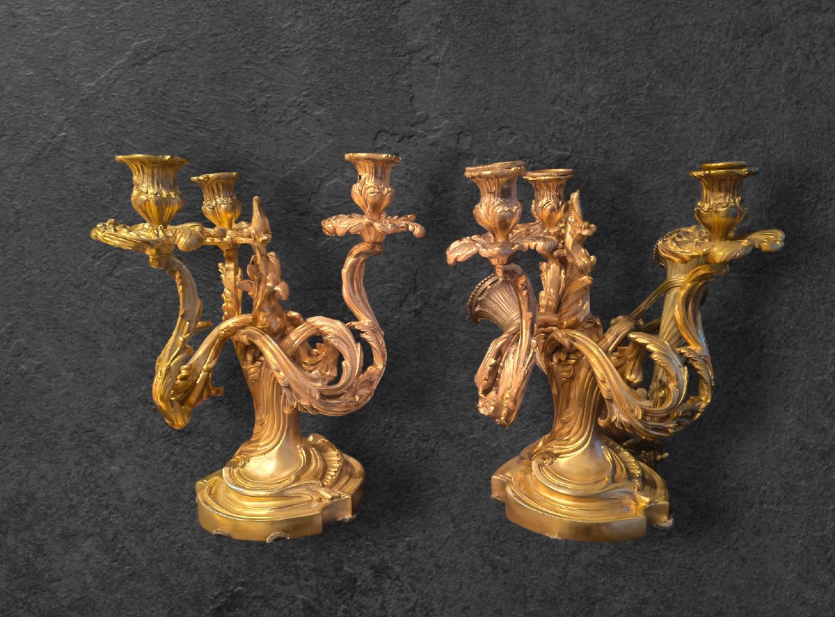 Pair Of Gilt Bronze Candelabra, Louis XV-xix-photo-3
