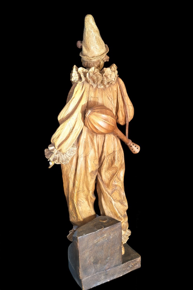 Importante sculpture en terre cuite signeeGoldscheider de Vienne représentant Pierrot XIXeme -photo-2