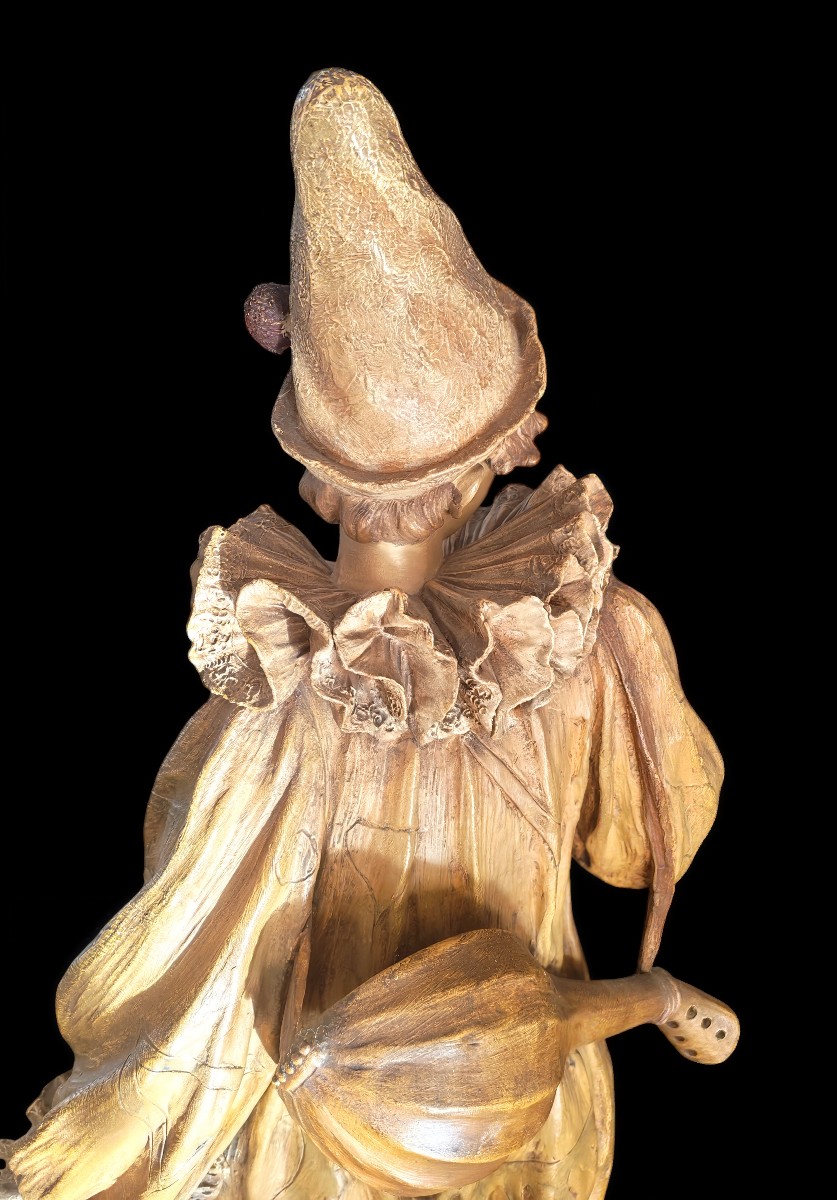 Importante sculpture en terre cuite signeeGoldscheider de Vienne représentant Pierrot XIXeme -photo-3