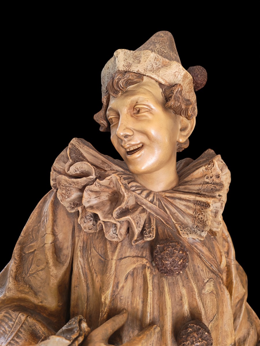 Importante sculpture en terre cuite signeeGoldscheider de Vienne représentant Pierrot XIXeme -photo-4