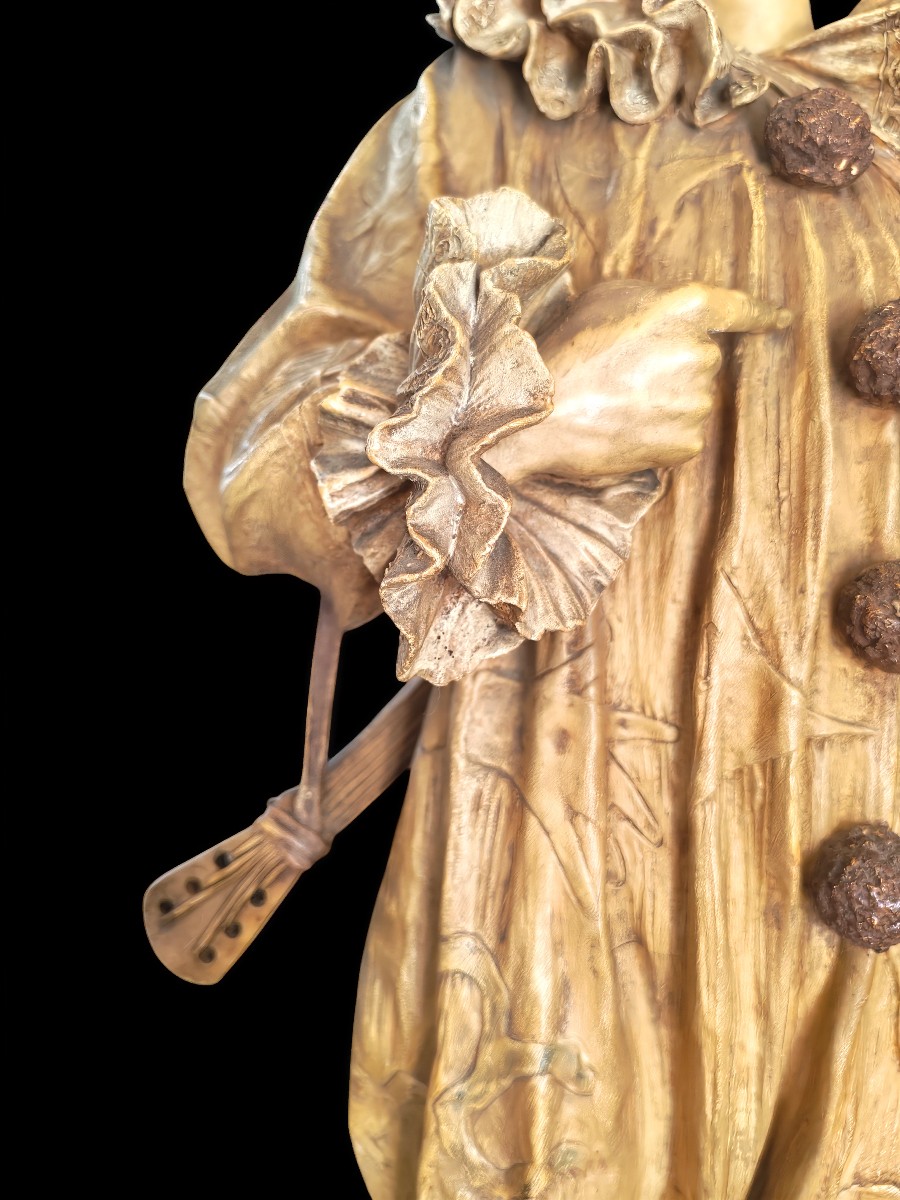 Importante sculpture en terre cuite signeeGoldscheider de Vienne représentant Pierrot XIXeme -photo-5