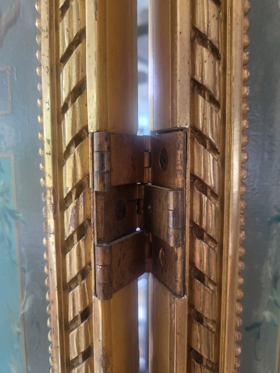 Paravent 3 panneaux, style Louis XVI - Epoque XIXeme"Paravent décoratif à trois panneaux, artic-photo-2