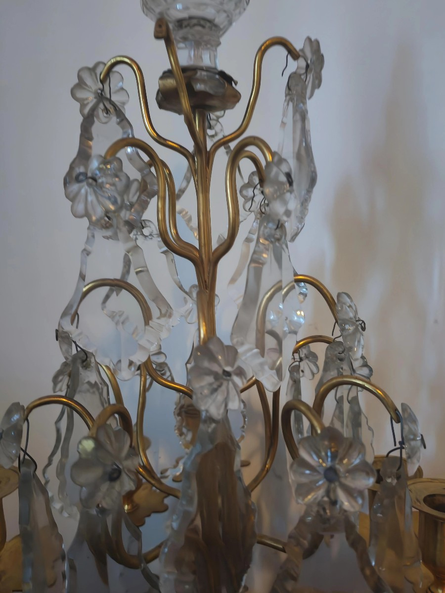 Paire de girandoles en bronze doré et cristal de style Louis XV époque XIXeme -photo-3