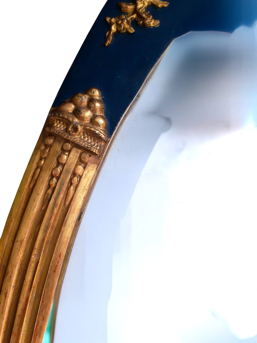 Miroir oval biseauté victorien, cadre bois dorure à la feuille d origine wedgewood, Art Deco-photo-4