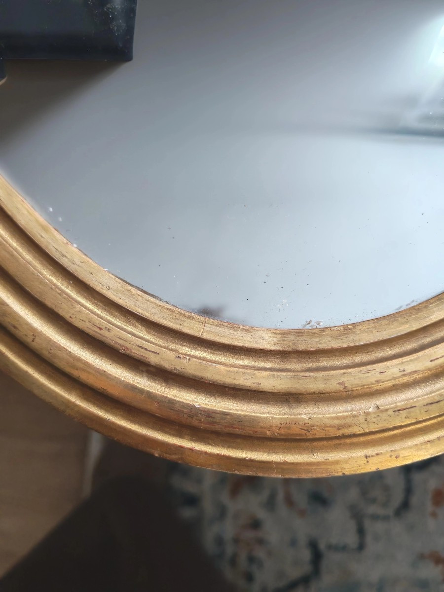 Miroir oval biseauté victorien, cadre bois dorure à la feuille d origine wedgewood, Art Deco-photo-1