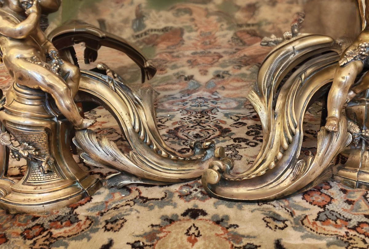 Paire de chenets en bronze a Putti de style Louis XV - XIXeme-photo-3