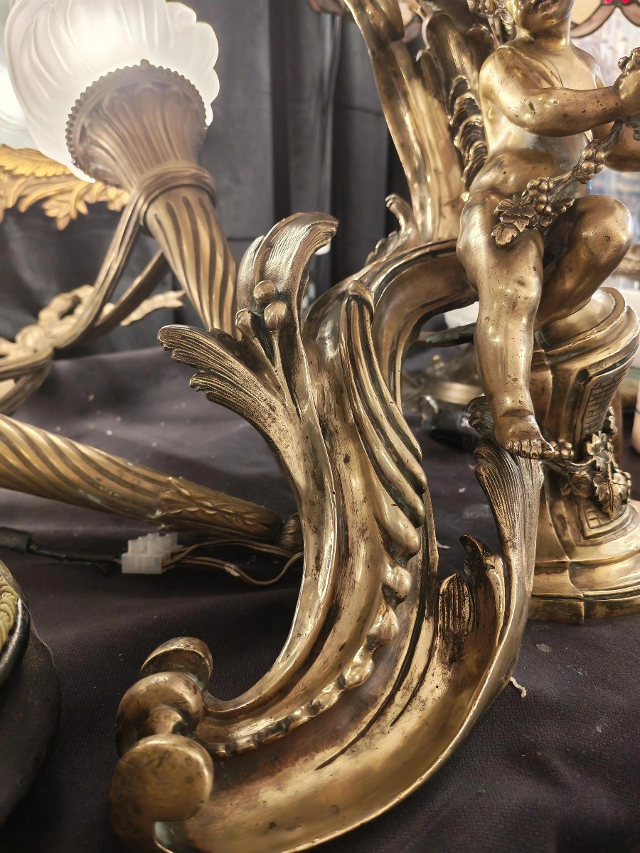Paire de chenets en bronze a Putti de style Louis XV - XIXeme-photo-4