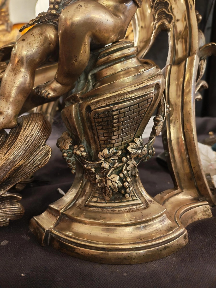 Paire de chenets en bronze a Putti de style Louis XV - XIXeme-photo-2