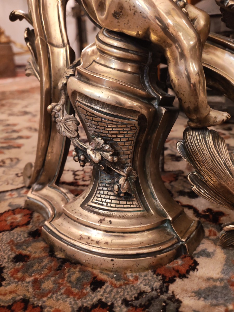 Paire de chenets en bronze a Putti de style Louis XV - XIXeme-photo-4