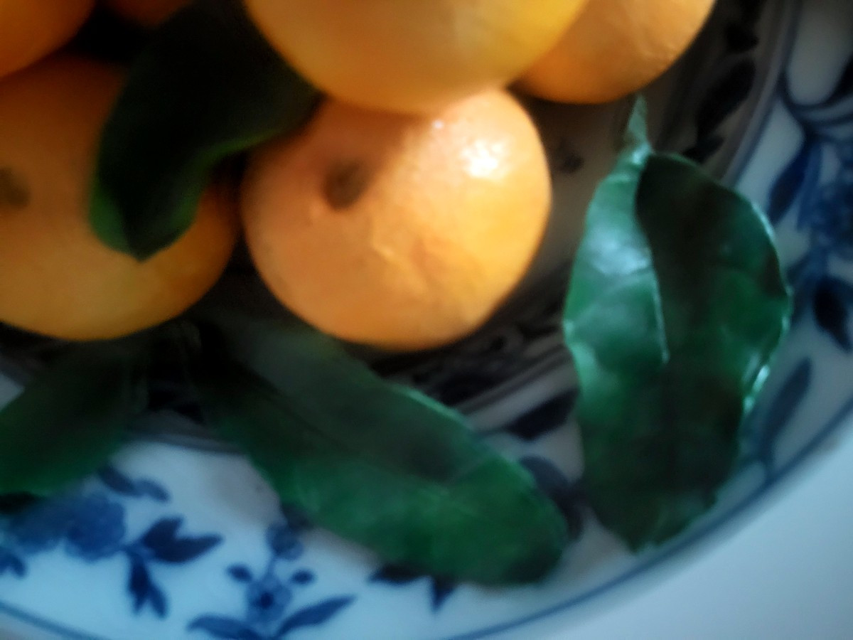 Trompe l'Oeil Plate, Mandarin Decoration, Signed Christine Viennet - 20th Century-photo-3