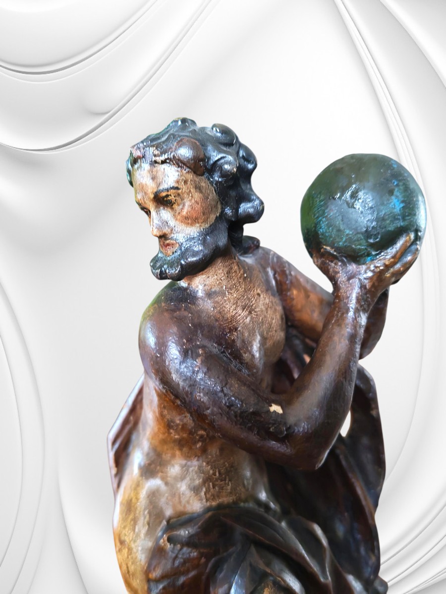 Decorative Pendant Of An Allegorical Figure In Carved Wood With Polychrome Patina, Neoclassical Style - 18th Century-photo-2