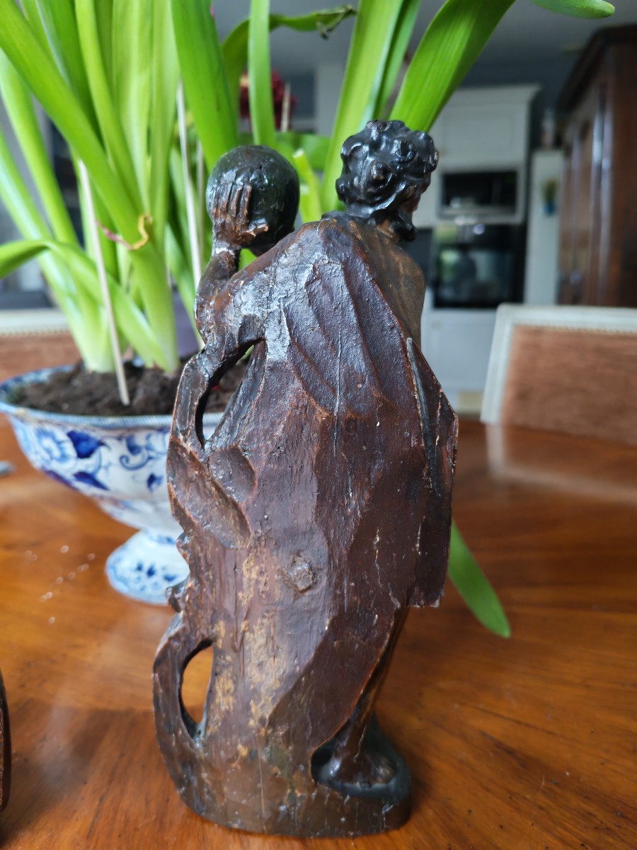 Decorative Pendant Of An Allegorical Figure In Carved Wood With Polychrome Patina, Neoclassical Style - 18th Century-photo-4