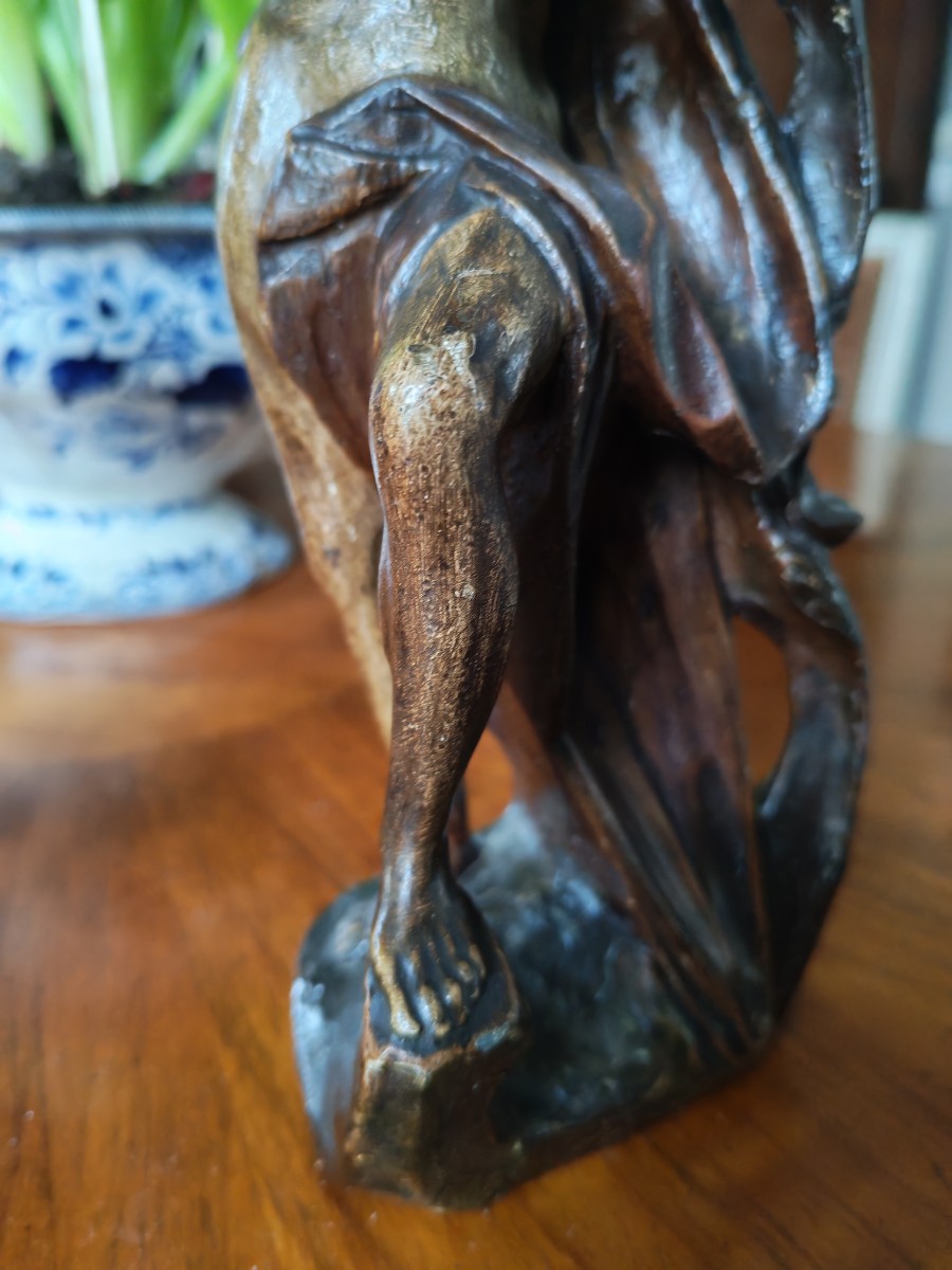 Decorative Pendant Of An Allegorical Figure In Carved Wood With Polychrome Patina, Neoclassical Style - 18th Century-photo-4