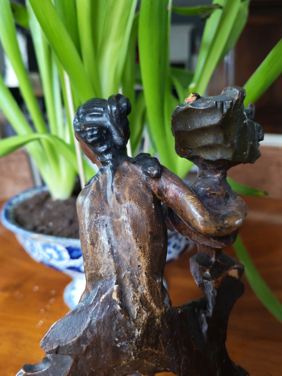 Decorative Pendant Of An Allegorical Figure In Carved Wood With Polychrome Patina, Neoclassical Style - 18th Century-photo-5