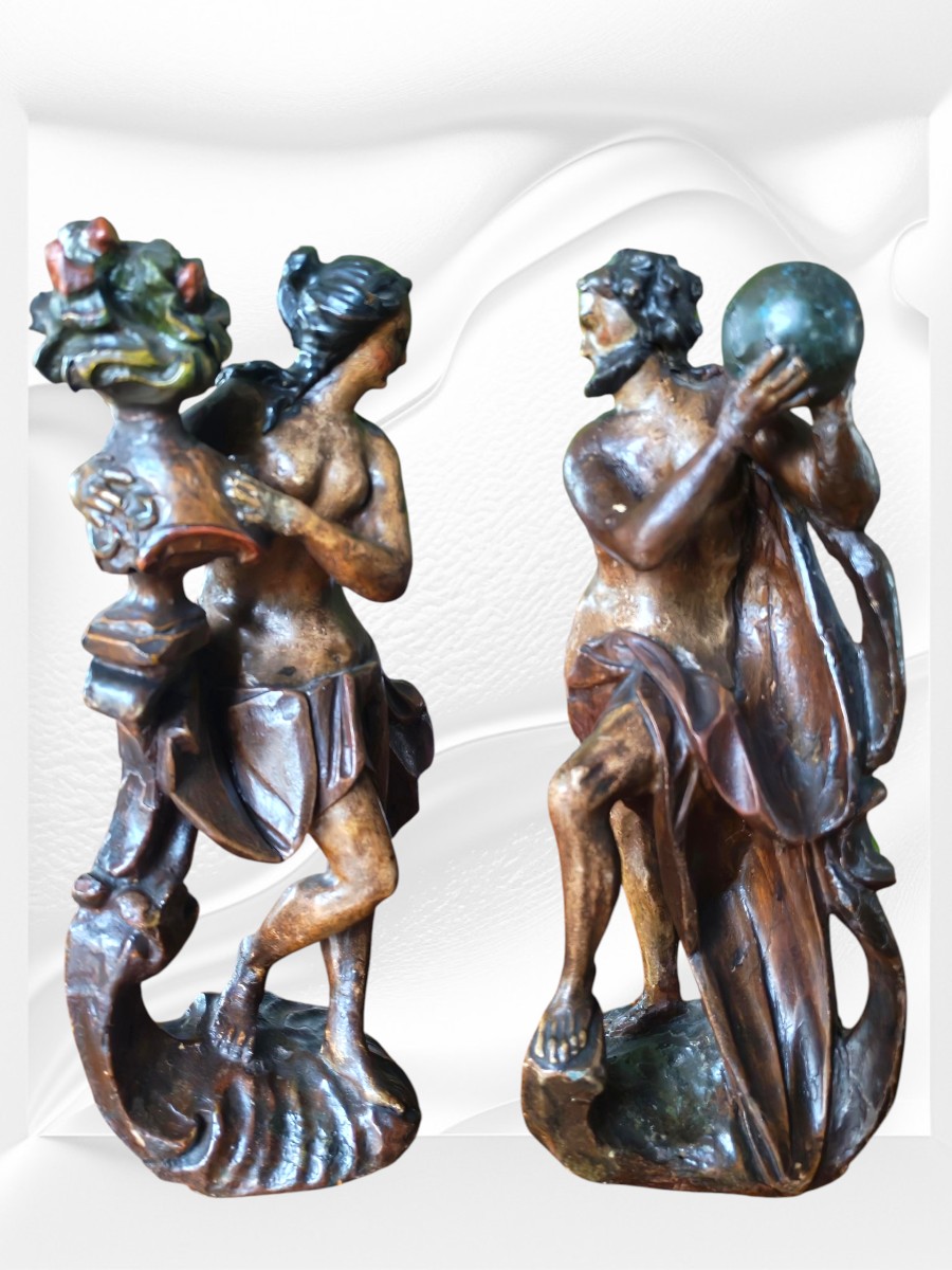 Decorative Pendant Of An Allegorical Figure In Carved Wood With Polychrome Patina, Neoclassical Style - 18th Century-photo-1