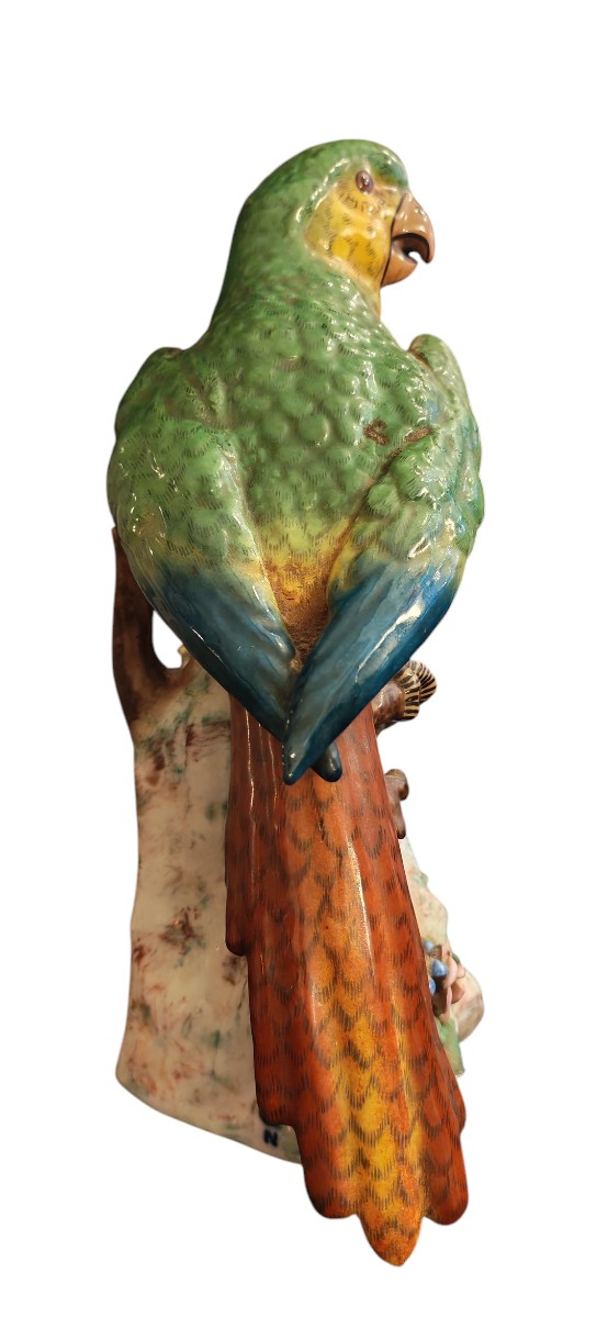 Small Macaw Parrot, Uncommon Model, Signed Capodimonte - 20th Century-photo-1