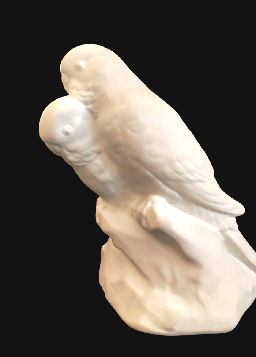 Edouard-marcel Sandoz "the Parakeets" Sèvres Biscuit Porcelain, Signed -photo-2