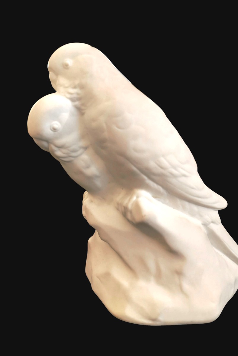 Edouard-marcel Sandoz "the Parakeets" Sèvres Biscuit Porcelain, Signed -photo-1