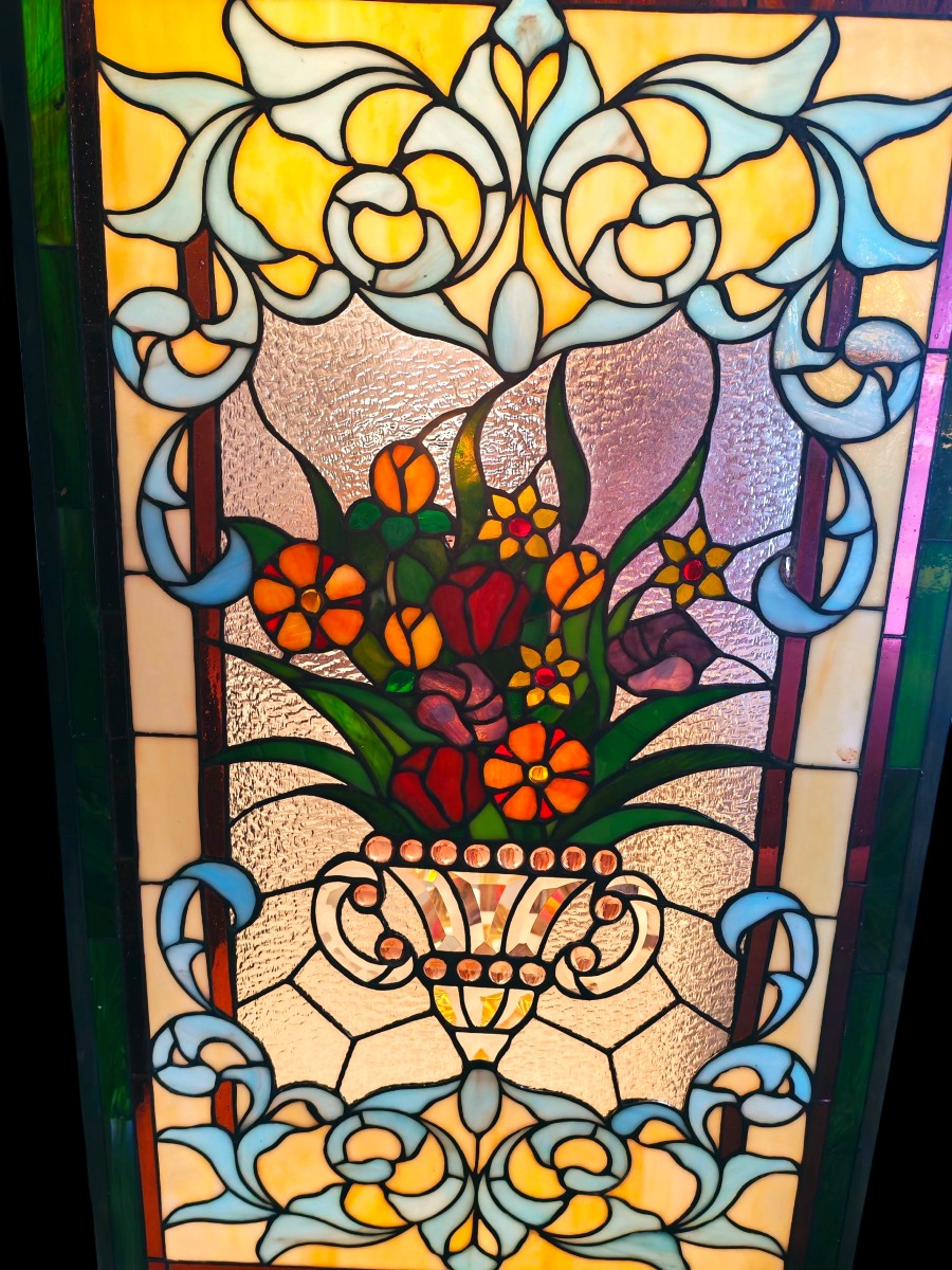 Decorative Stained Glass Window, Colorful Bouquet Of Flowers, Art Nouveau, Epic, Circa 1900-photo-2