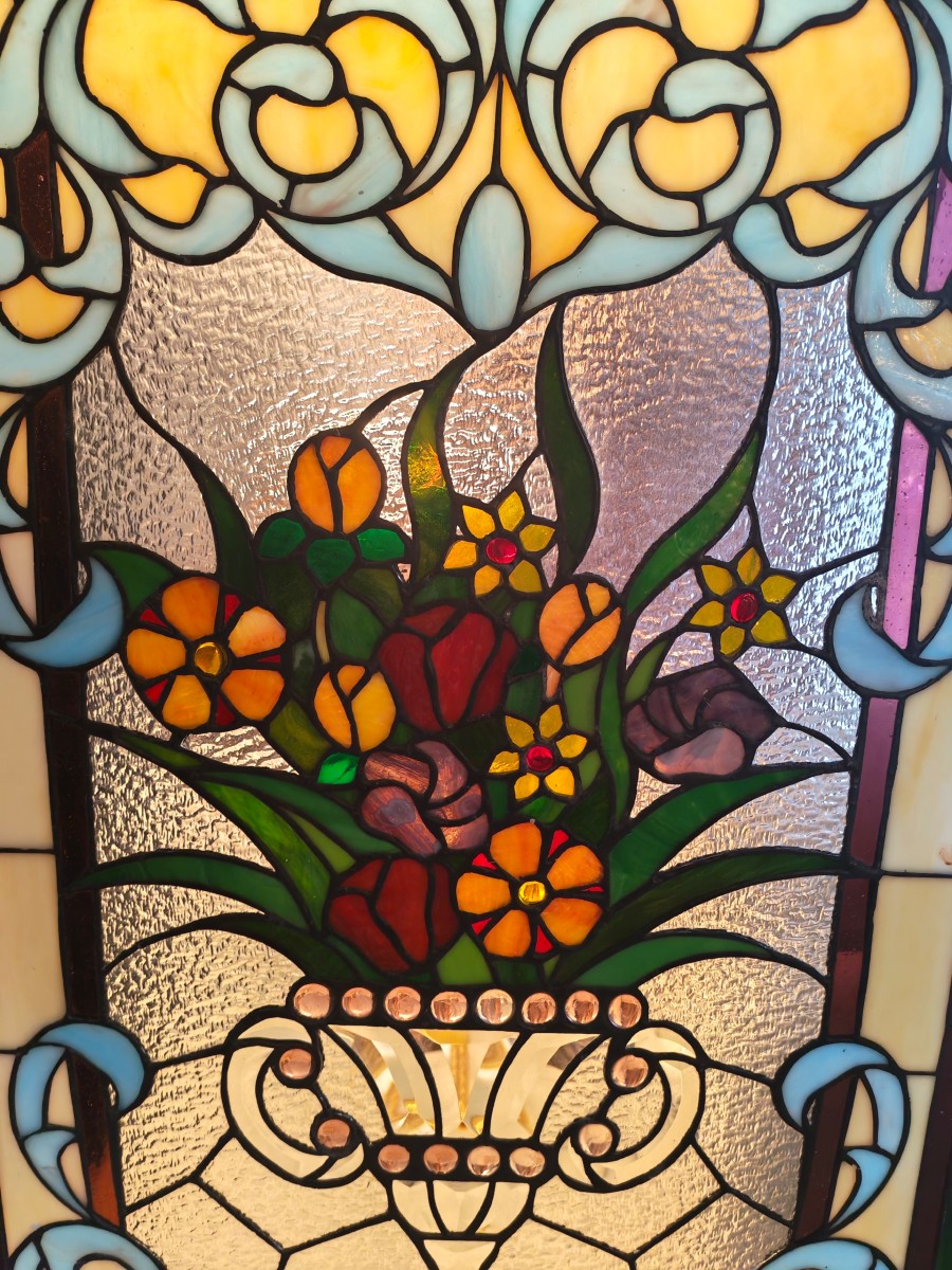 Decorative Stained Glass Window, Colorful Bouquet Of Flowers, Art Nouveau, Epic, Circa 1900-photo-4