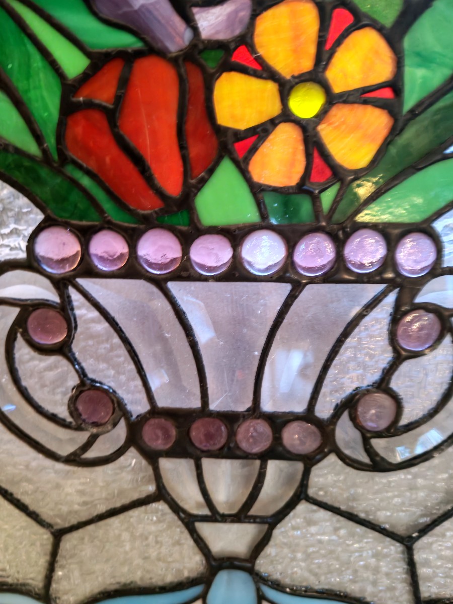Decorative Stained Glass Window, Colorful Bouquet Of Flowers, Art Nouveau, Epic, Circa 1900-photo-1