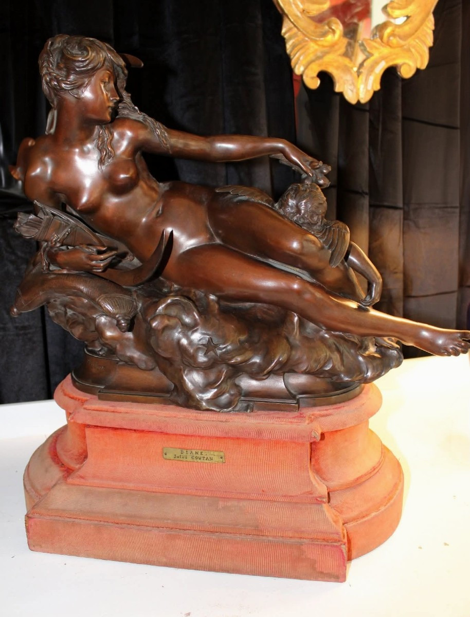 Bronze De Milieu Diane La Chasseresse Signe Félix Coutant XIXeme
