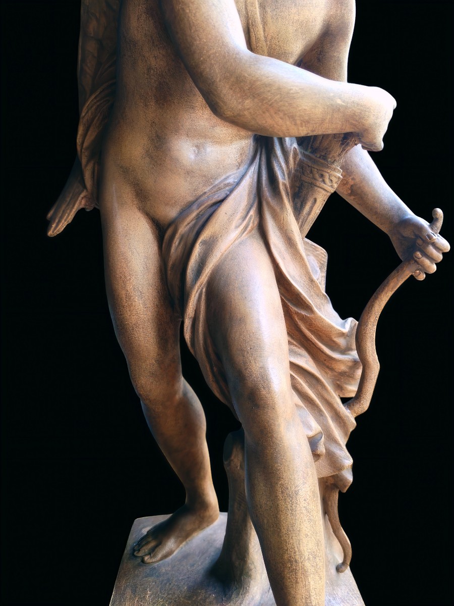 Sculpture en terre cuite, patiné brune représentant Cupidon XIXeme-photo-4