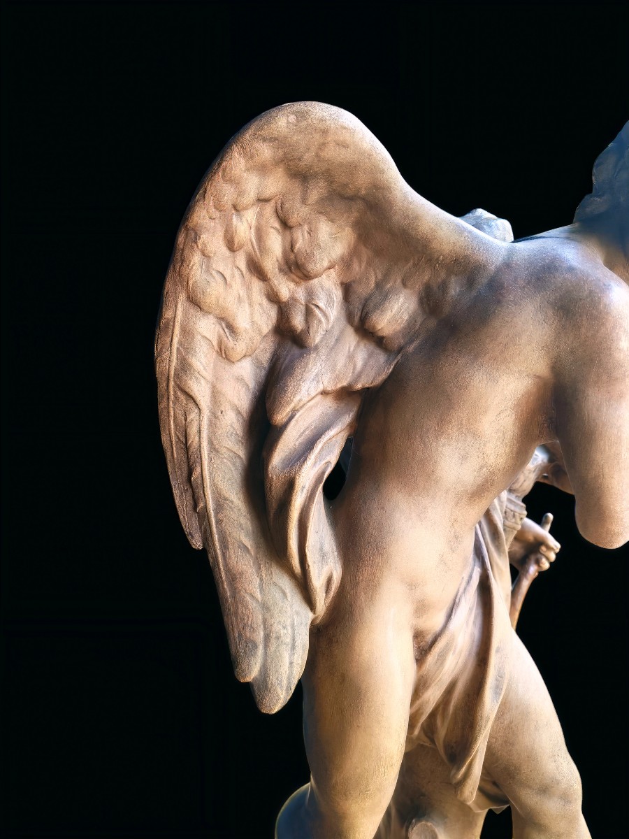 Sculpture en terre cuite, patiné brune représentant Cupidon XIXeme-photo-1