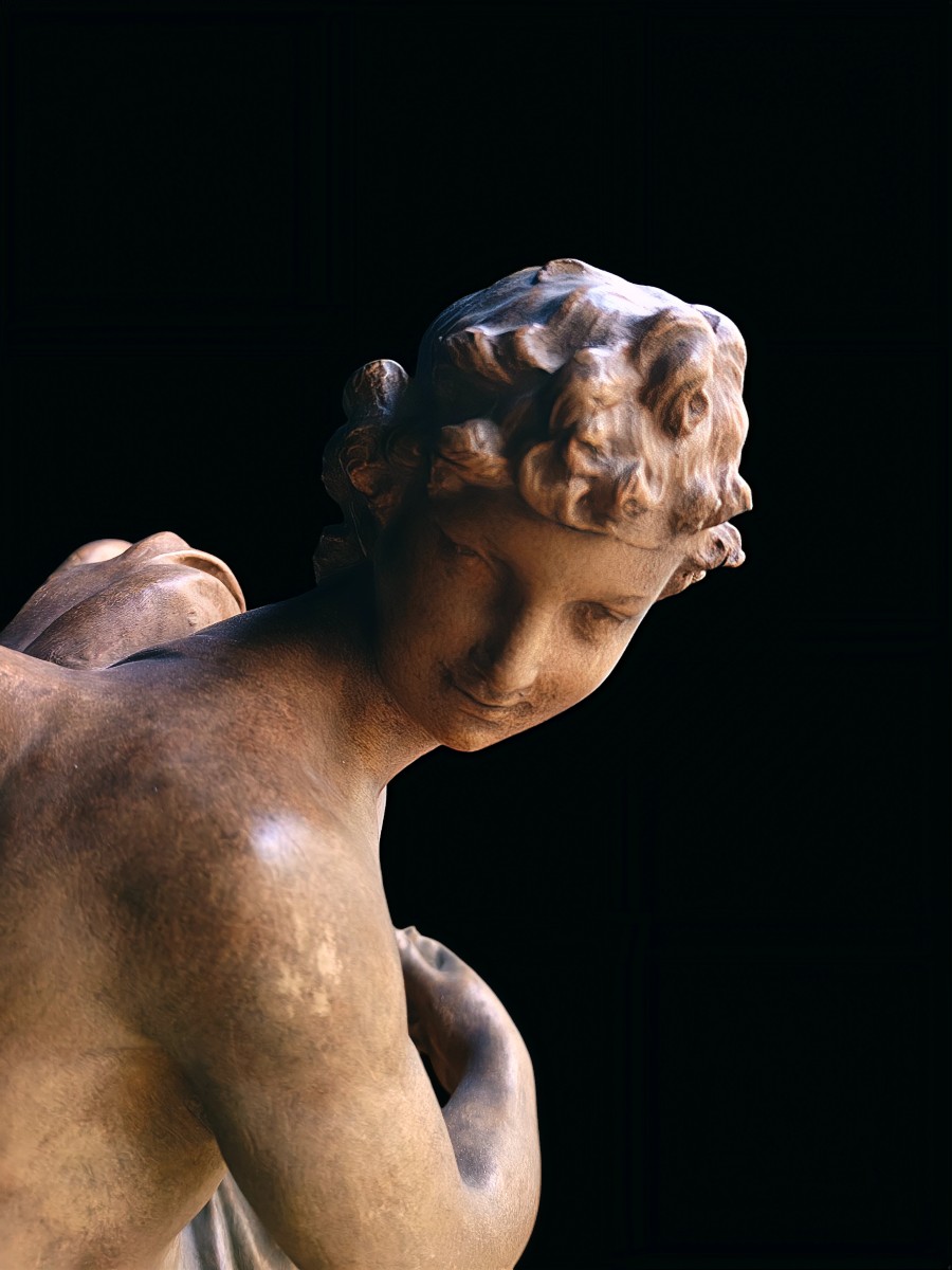 Sculpture en terre cuite, patiné brune représentant Cupidon XIXeme-photo-2