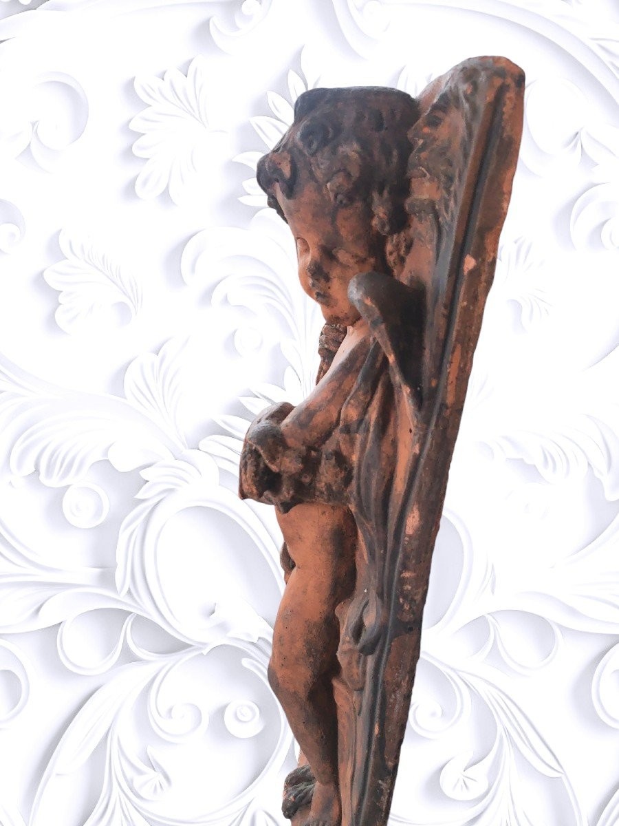 Importante sculpture en terre cuite Italienne -  Angelot à La Gerbe de Blé, Style Baroque- XVII-photo-3