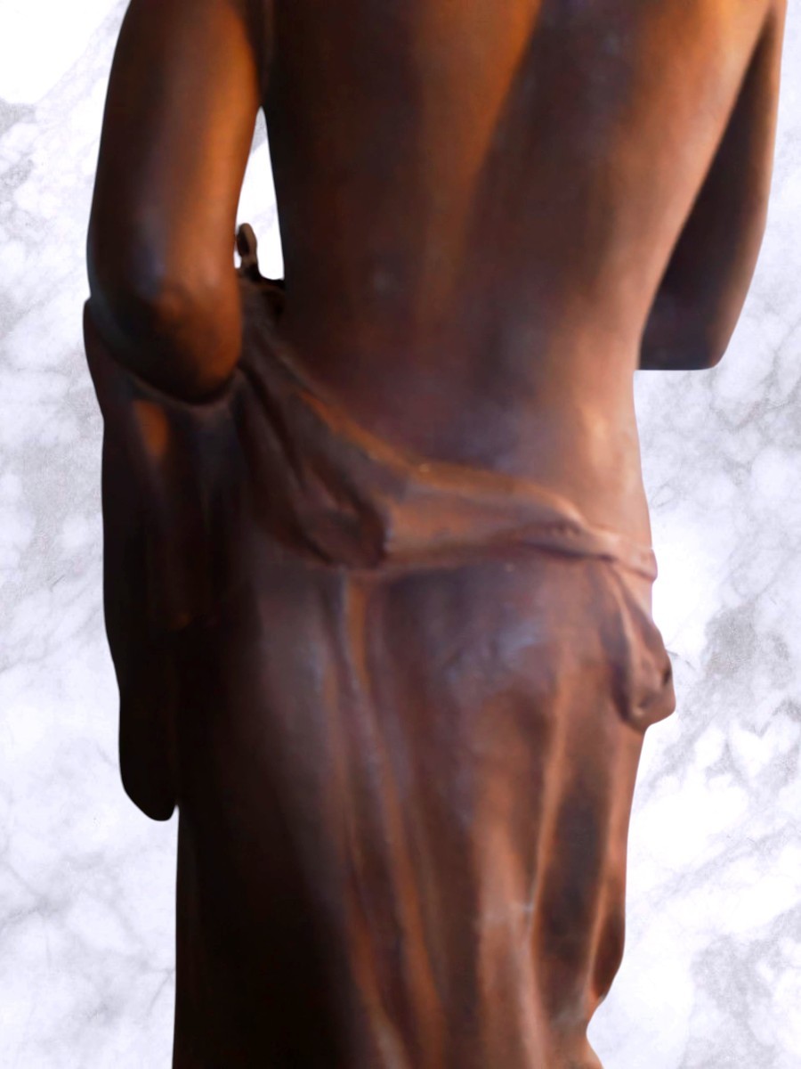 Important Female Sculpture In Antique En Terre Cuite Signée - XIXeme ﻿a. Pigeon-photo-3