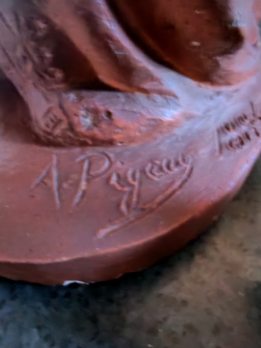 Important Female Sculpture In Antique En Terre Cuite Signée - XIXeme ﻿a. Pigeon-photo-4