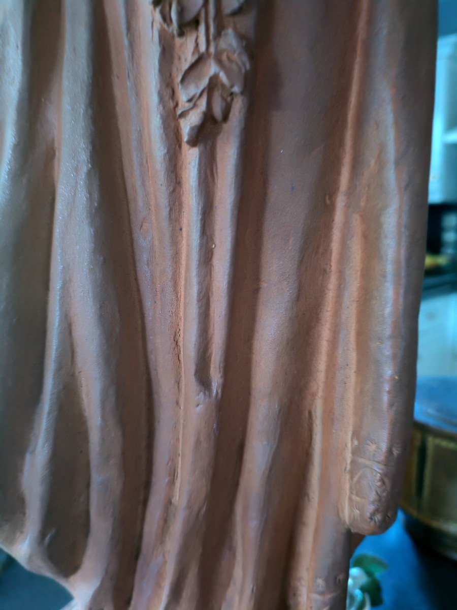 Important Female Sculpture In Antique En Terre Cuite Signée - XIXeme ﻿a. Pigeon-photo-2