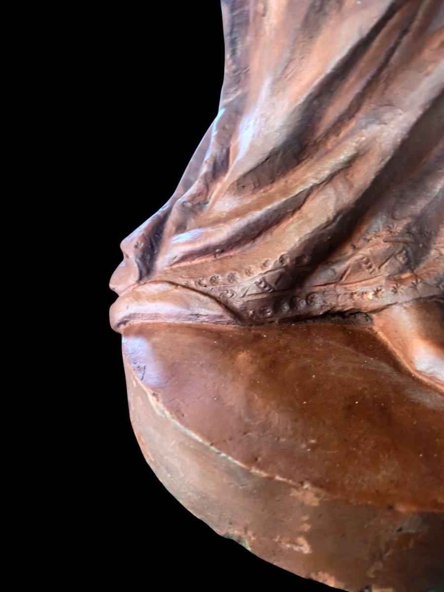 Important Female Sculpture In Antique En Terre Cuite Signée - XIXeme ﻿a. Pigeon-photo-3