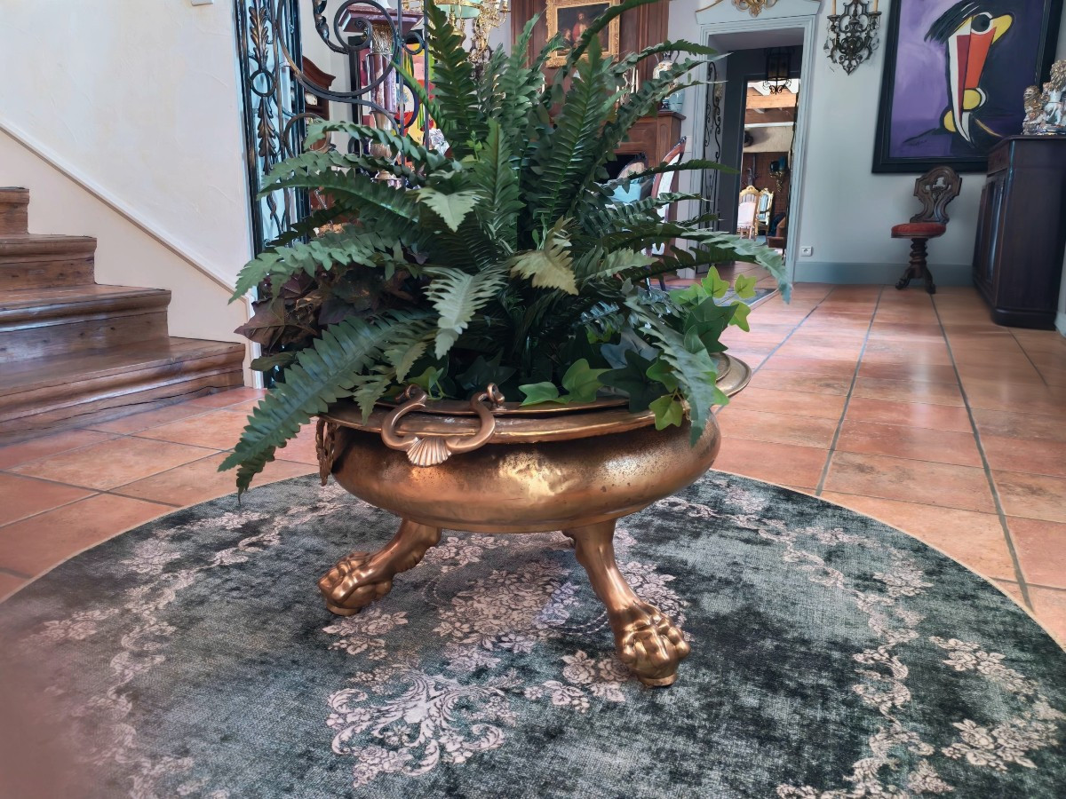 Imposing Copper Brazier With Lion's Paw From The 19th Century-photo-4