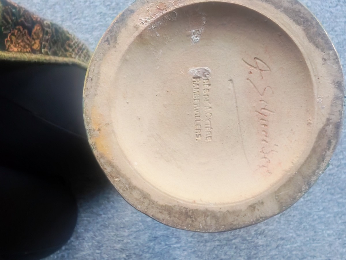 Pair Of Large Stoneware Vases With Turquoise Wheat Patina Cytere Rambervillers 20th Century-photo-3