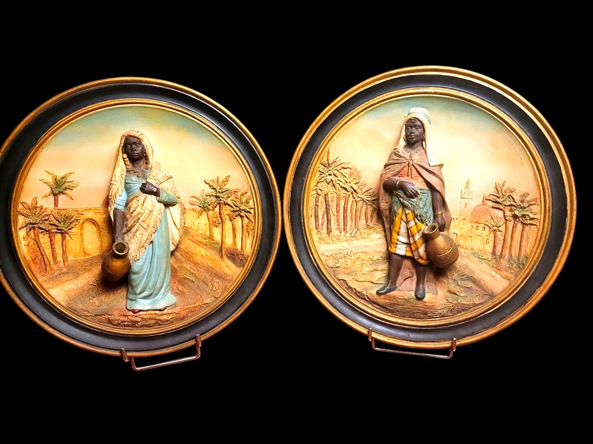 Pair Of Orientalist Pendants, Goldscheider 19th Century
