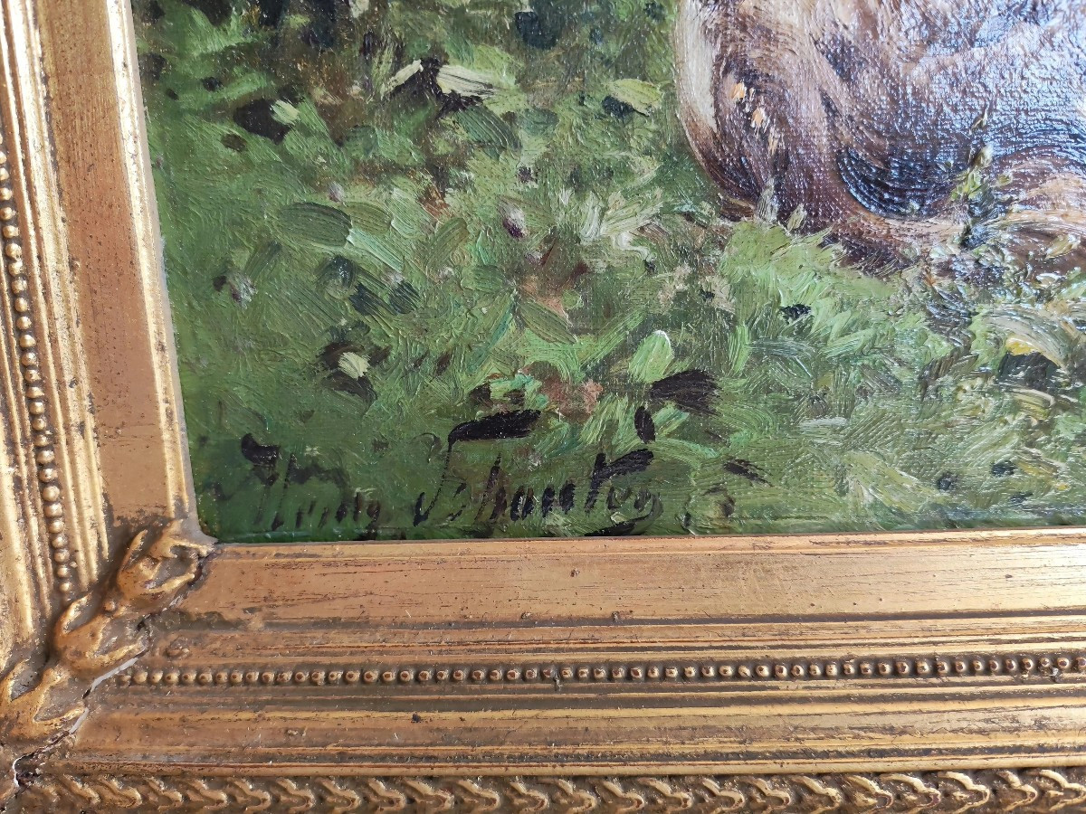 Huile sur toile de belle taille "les vaches" signé d Henry SCHOUTEN fin XIXeme -photo-4