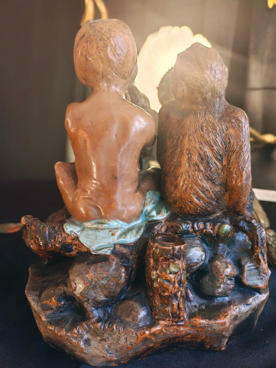 Sculpture en terre cuite polychrome signée par le maître Egoise, titré égoïst XIX-photo-3