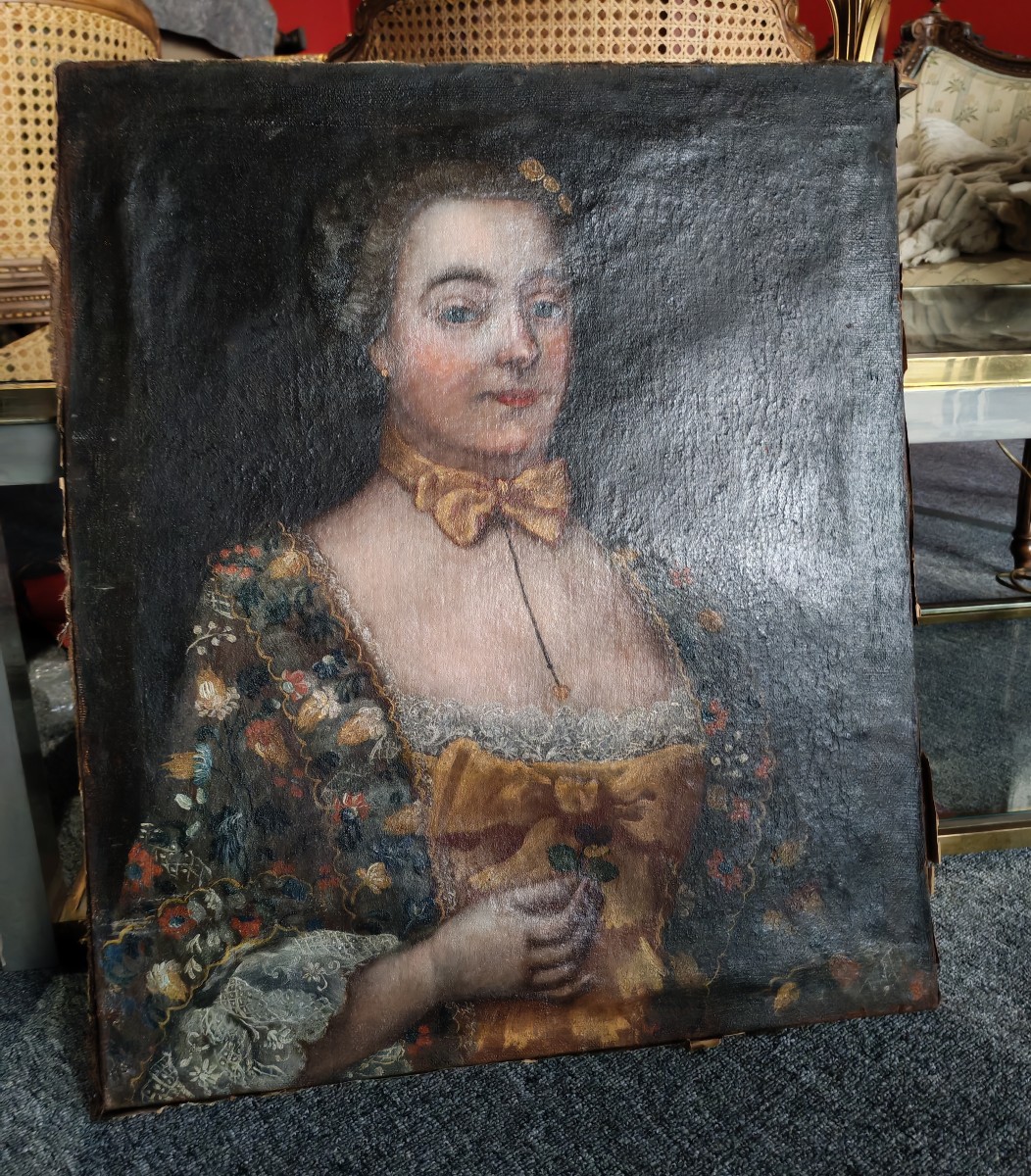 Oil Painting On Canvas, Portrait Of A Woman From The Provincial Bourgeoisie, 18th Century-photo-3