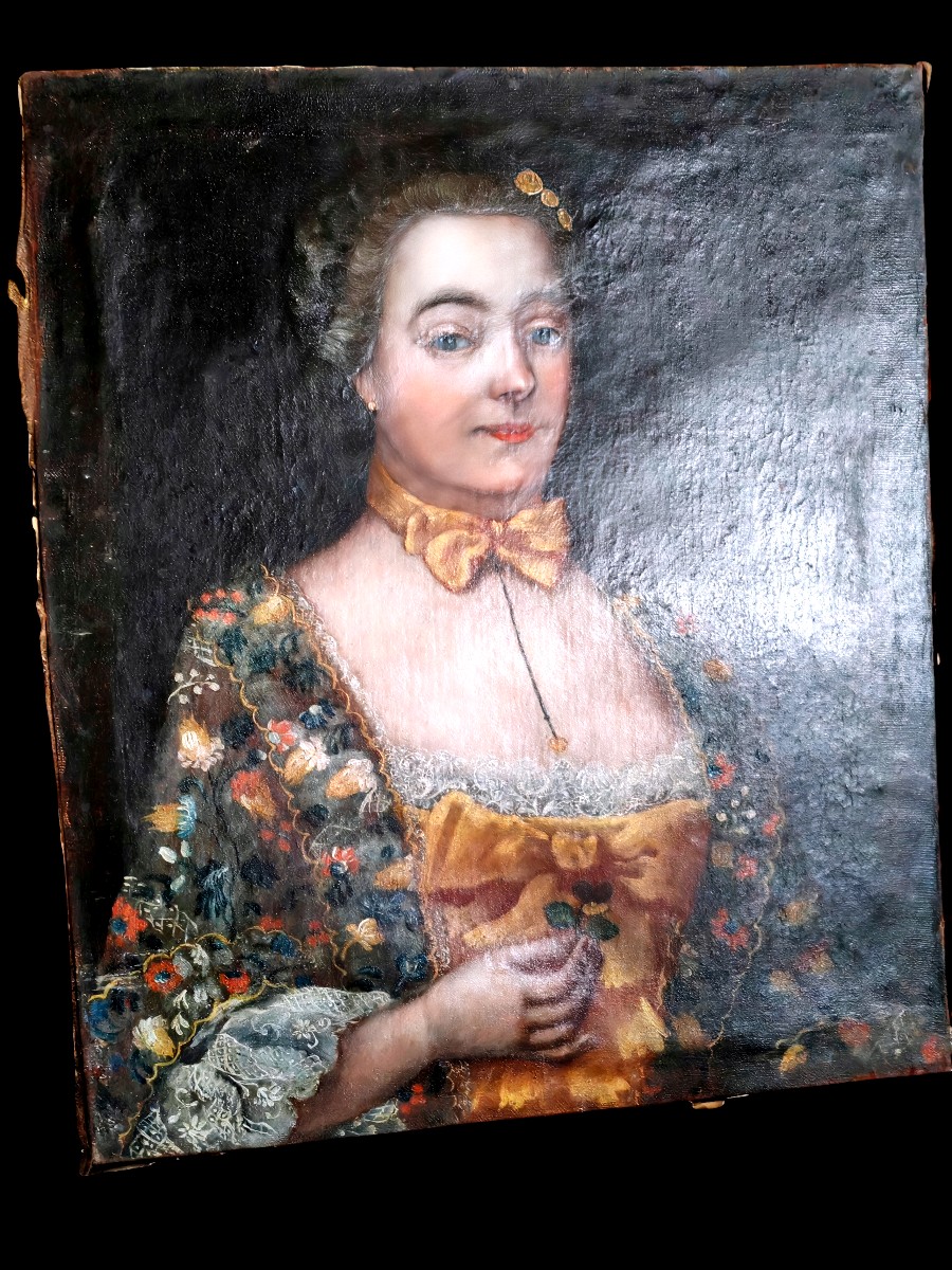 Oil Painting On Canvas, Portrait Of A Woman From The Provincial Bourgeoisie, 18th Century-photo-4