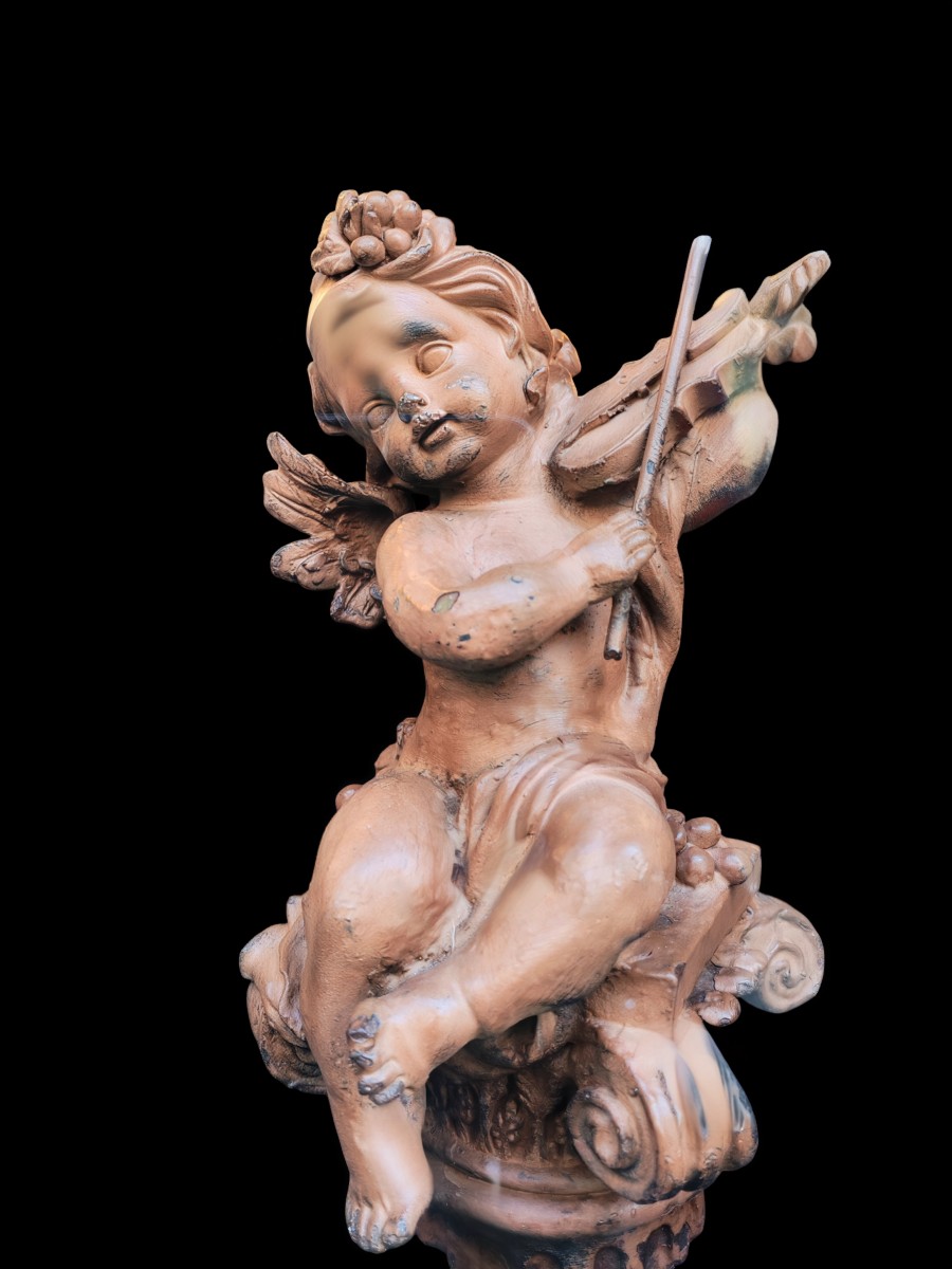 Paire De Chérubins Musiciens En Fonte XIXeme-photo-3